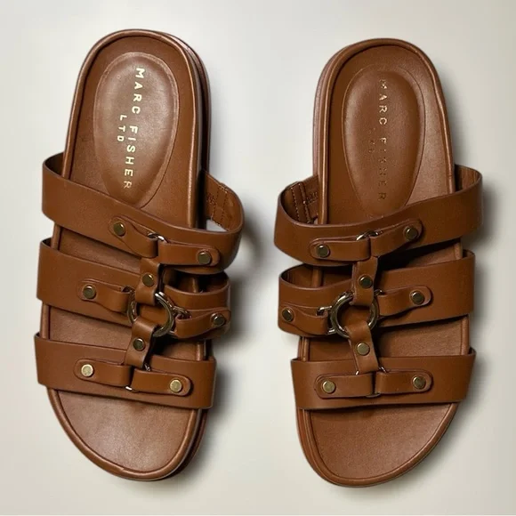 NWOB Marc Fisher Verity Slip-On Casual Sandal in Natural Leather - Size 7.5 - Picture 2 of 10